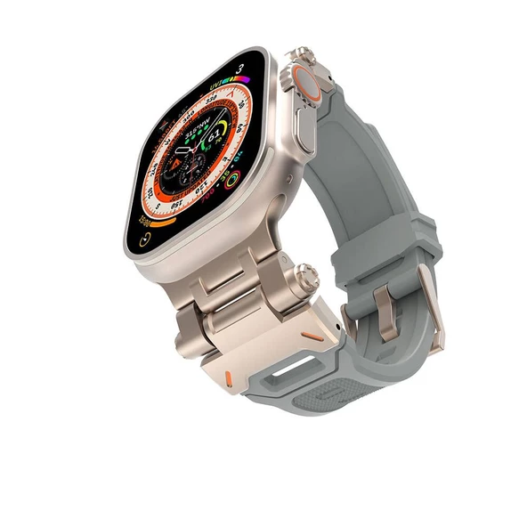 Gpack Apple Watch Series 3 4 5 44mm Kordon Metal Bağlantılı Tokalı Silikon Kayış KRD108 - 8