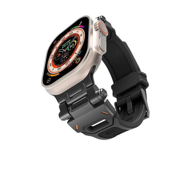 Gpack Apple Watch Ultra Kordon Metal Bağlantılı Tokalı Silikon Kayış KRD108