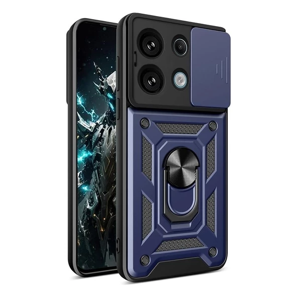 Gpack Xiaomi Redmi Note 13 Pro 4G Kılıf Tank Aramid Sürgülü Vega Yüzüklü Sert Silikon - Resim 3