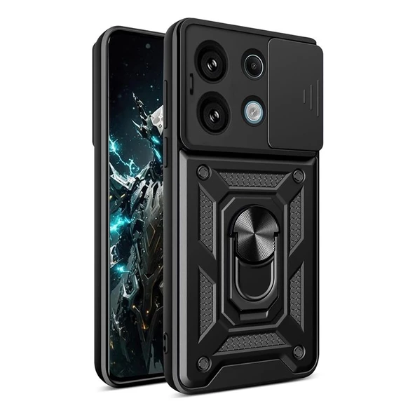 Gpack Xiaomi Poco M6 Pro Kılıf Tank Aramid Sürgülü Vega Yüzüklü Sert Silikon