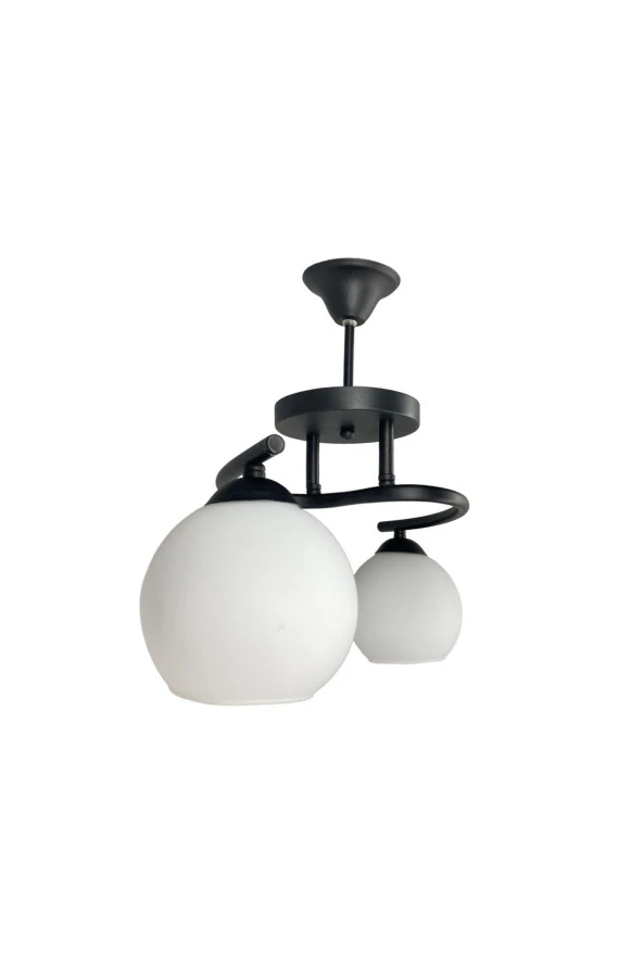 Mutu Ticaret Fuji Siyah 2'li Beyaz Camlı Avize | Kaliteli Modern Metal Avize - 1