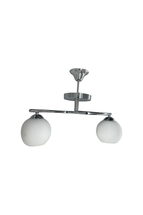 Mutu Ticaret Fuji Krom 2'li Beyaz Camlı Avize | Kaliteli Modern Metal Avize - 2