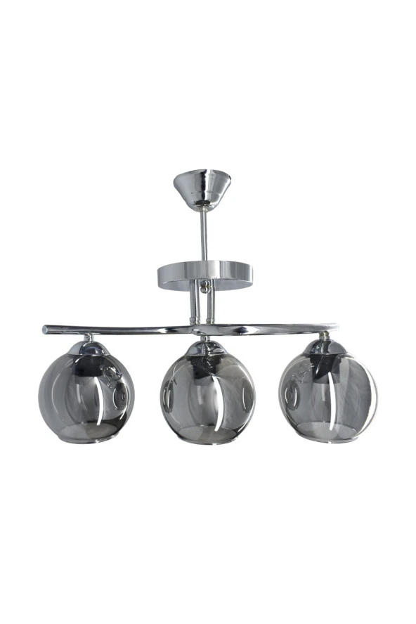 Mutu Ticaret Fuji Krom 3'lü Füme Camlı Avize | Kaliteli Modern Metal Avize - 2