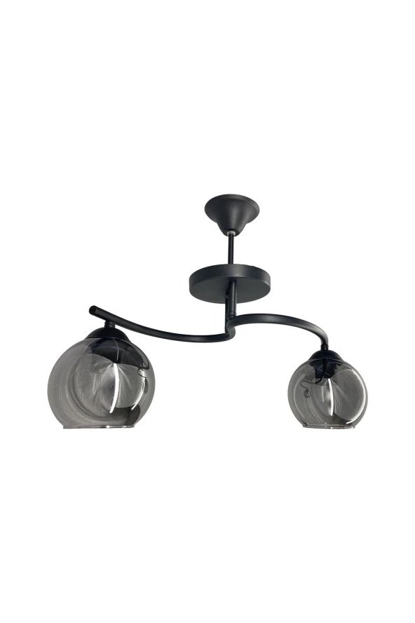 Mutu Ticaret Fuji Siyah 2'li Füme Camlı Avize | Kaliteli Modern Metal Avize - 2