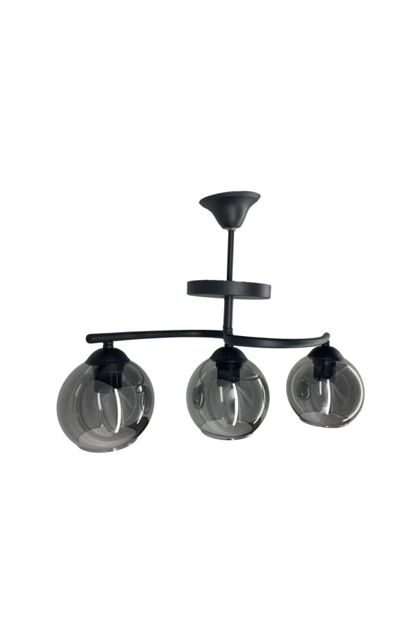 Mutu Ticaret Fuji Siyah 3'lü Füme Camlı Avize | Kaliteli Modern Metal Avize - 2