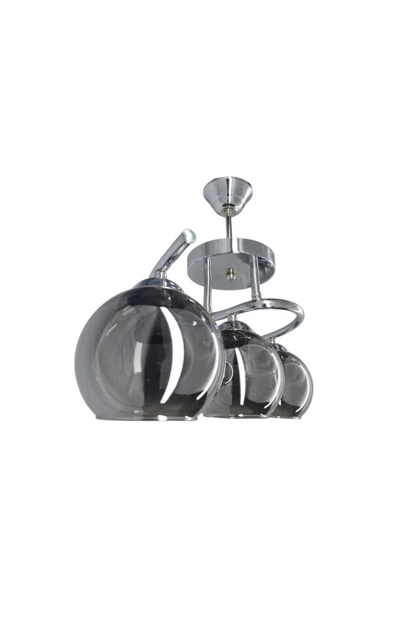 Mutu Ticaret Fuji Krom 3'lü Füme Camlı Avize | Kaliteli Modern Metal Avize - 3