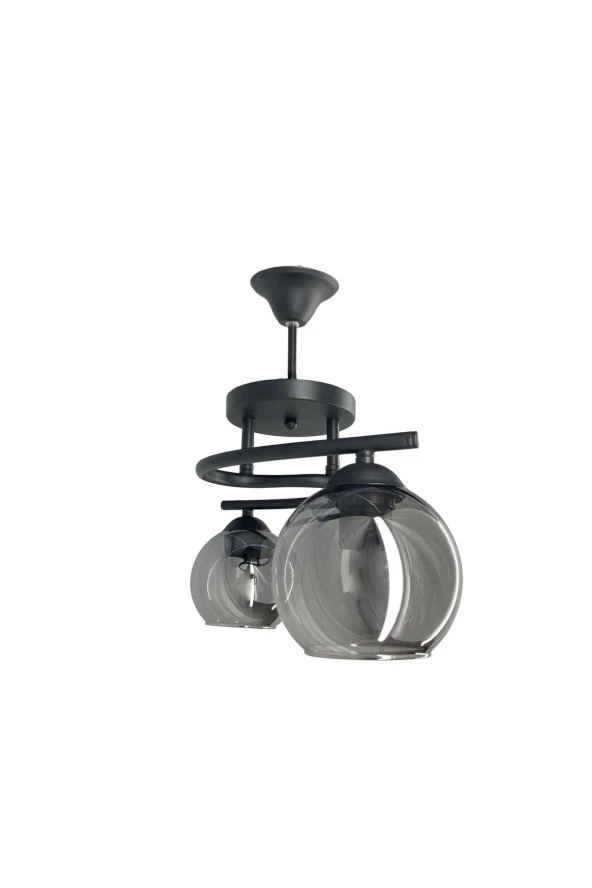 Mutu Ticaret Fuji Siyah 2'li Füme Camlı Avize | Kaliteli Modern Metal Avize - 3