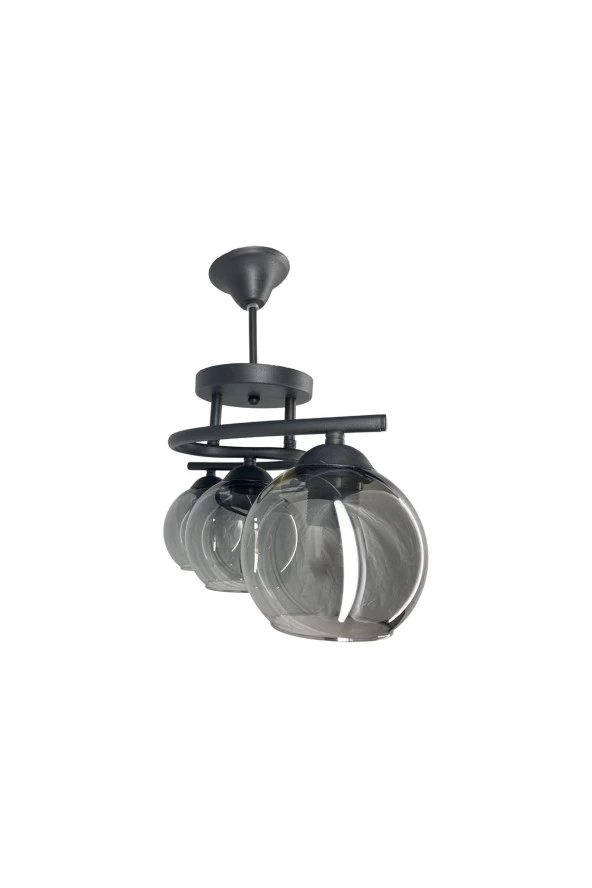 Mutu Ticaret Fuji Siyah 3'lü Füme Camlı Avize | Kaliteli Modern Metal Avize - 3