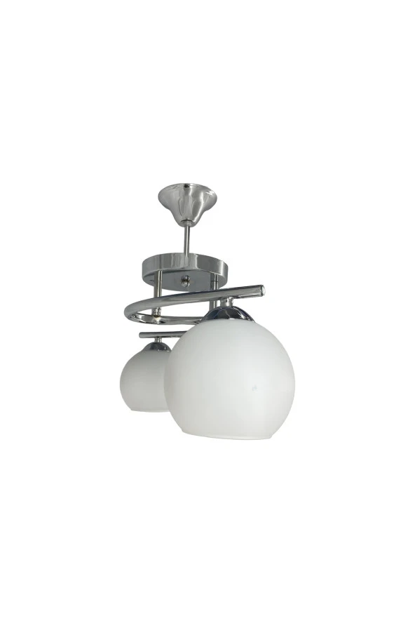 Mutu Ticaret Fuji Krom 2'li Beyaz Camlı Avize | Kaliteli Modern Metal Avize - 3