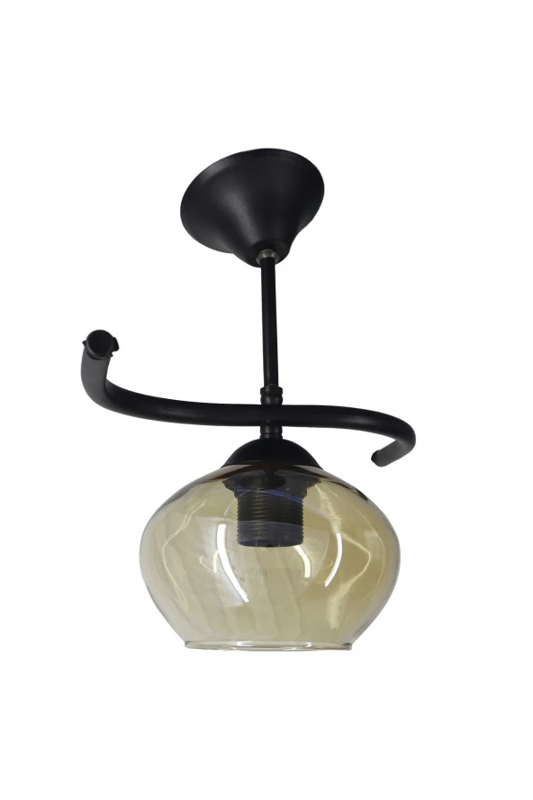 Mutu Ticaret Fuji Siyah Tekli Bal Yatsı Camlı Avize | Kaliteli Modern Metal Avize - 2