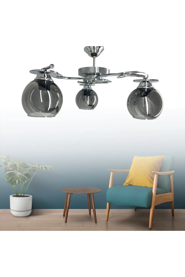 Mutu Ticaret İlay Krom 3'lü Füme Camlı Avize | Kaliteli Modern Metal Avize - 2