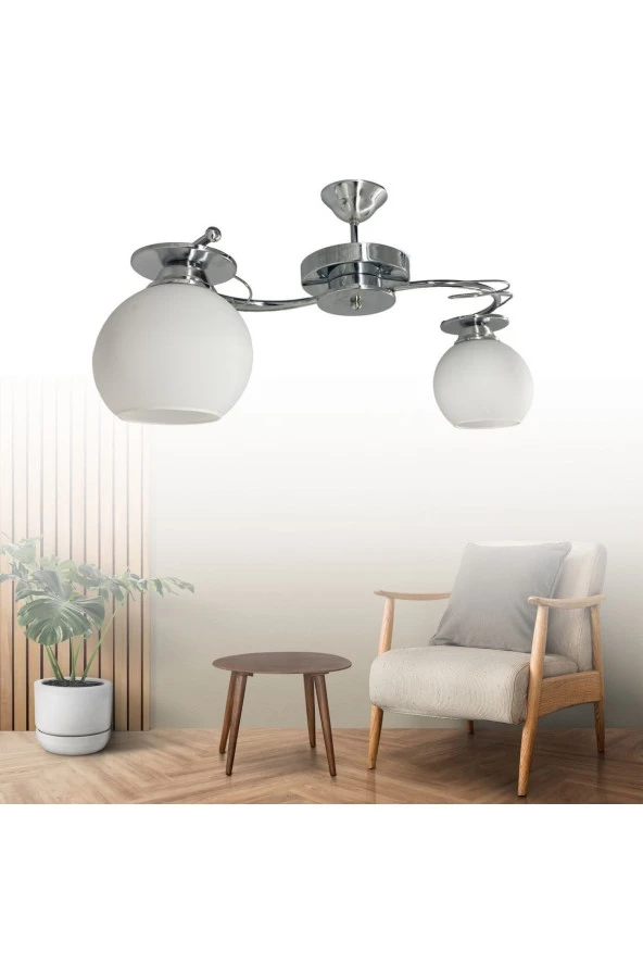 Mutu Ticaret İlay Krom 2'li Beyaz Camlı Avize | Kaliteli Modern Metal Avize - 3