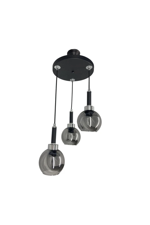 Mutu Ticaret Yalova Siyah 3'lü Füme Camlı Avize | Kaliteli Modern Metal Avize
