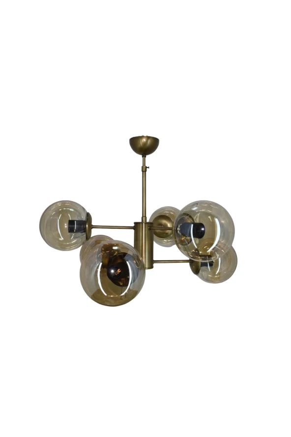 Mutu Ticaret Rima Eskitme 6'lı Bal Camlı Avize | Kaliteli Modern Metal Avize - 2