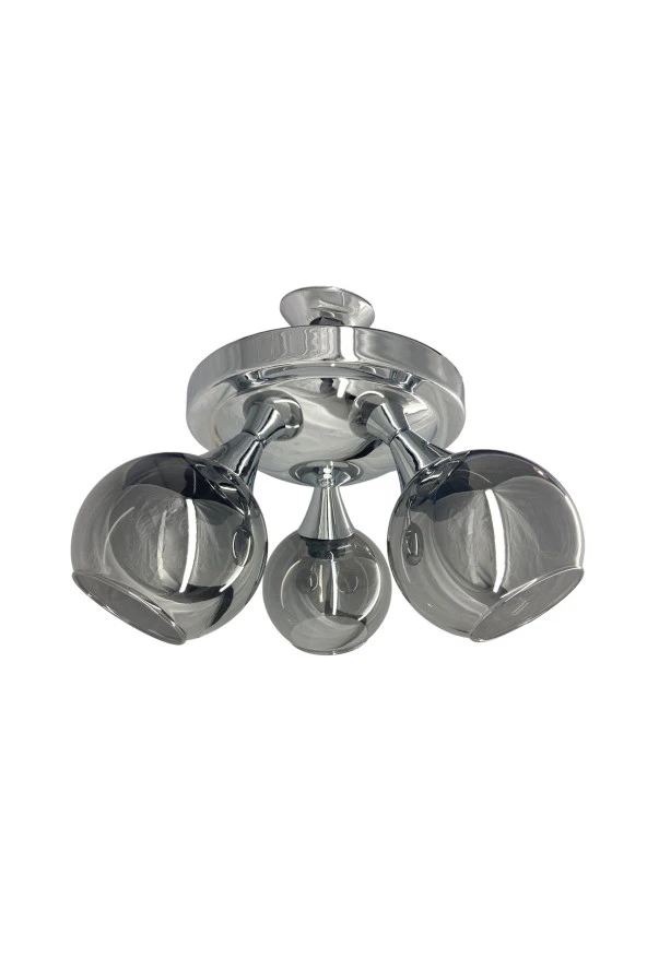Mutu Ticaret Yaz Krom 3'lü Füme Camlı Avize | Kaliteli Modern Metal Avize