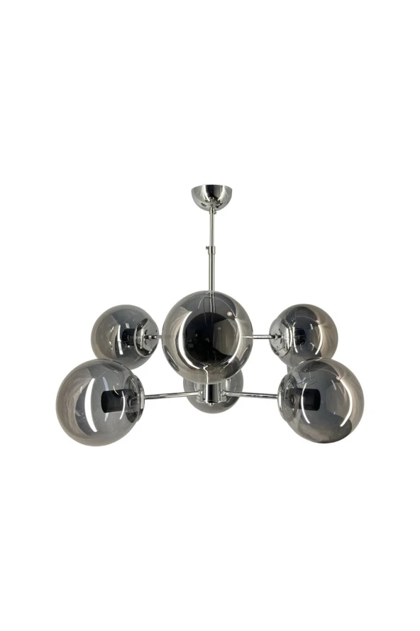 Mutu Ticaret Rima Krom 6'lı Füme Camlı Avize | Kaliteli Modern Metal Avize - 2