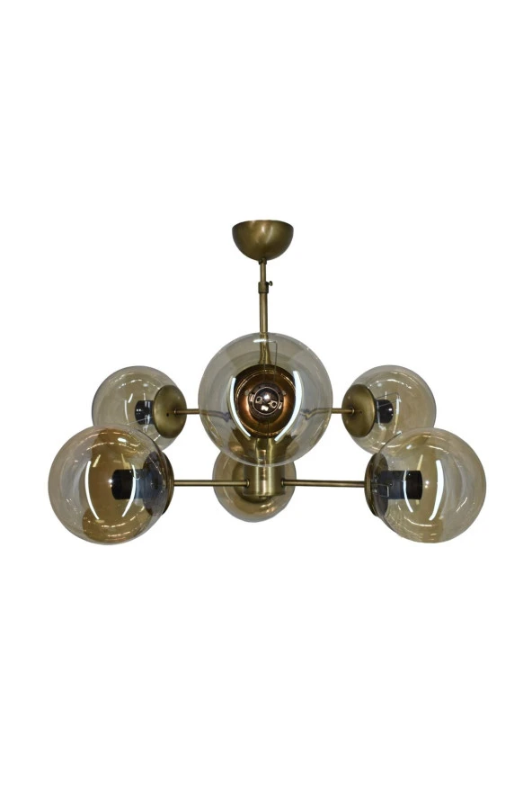Mutu Ticaret Rima Eskitme 6'lı Bal Camlı Avize | Kaliteli Modern Metal Avize - 3