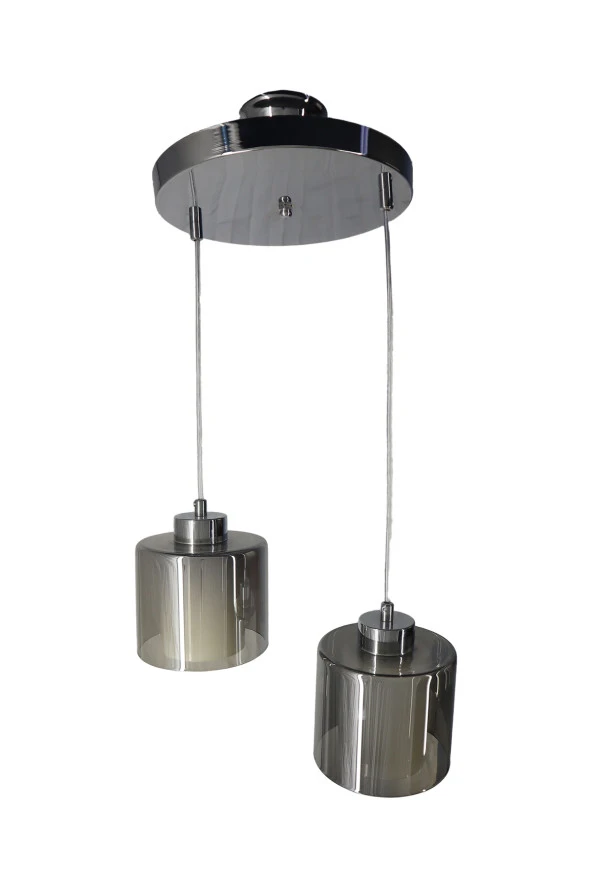 Mutu Ticaret Gani Sarkıt Krom 2'li Füme + Beyaz Camlı Avize | Kaliteli Modern Metal Avize