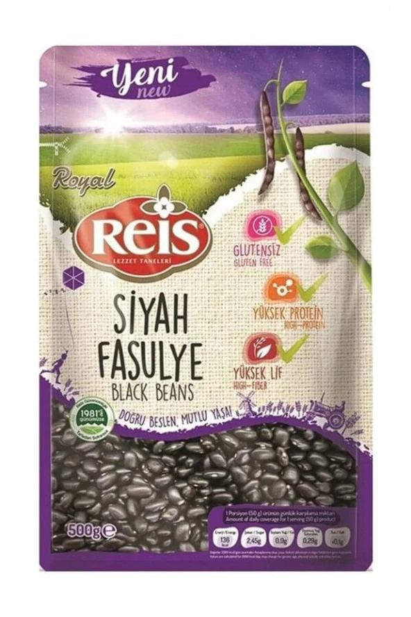 REİS BAKLİYAT Reis Siyah Fasulye 500 Gr