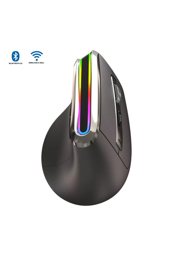 INFINY V20LD Bluetooth5.0 + 2.4Ghz. RGB LED'li Şarjlı Kablosuz Ergonomik Dikey  Vertical Mouse