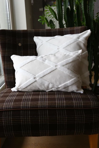 Özel Tasarım Jakar Desenli Dekoratif Yastık Kırlent Kılıfı Bella Ekru - Resim 3