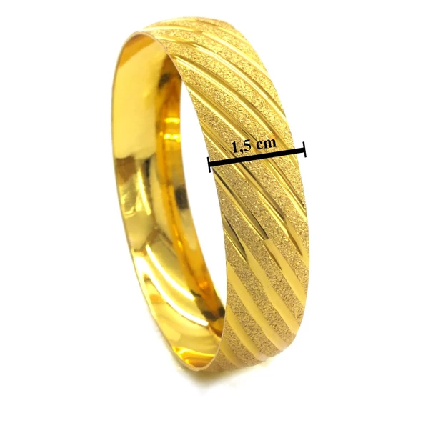 Altın Kaplama Yan Çizgili Simli 1.5 cm Bilezik BLZ-3070 - 3