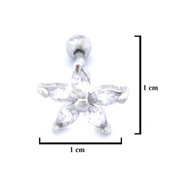 316L Çelik Zirkon Taşlı Çiçek Şekilli Piercing PRC-191 - 3