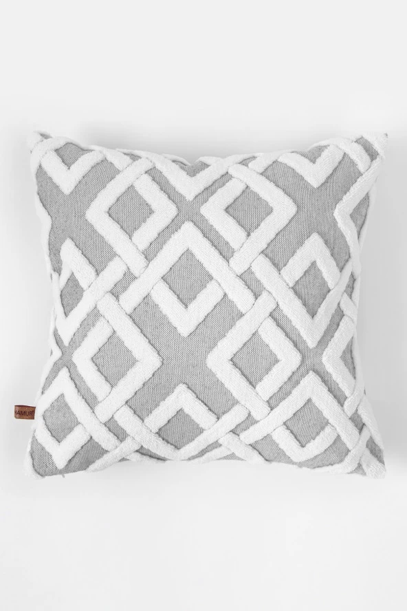 Bohem Özel Tasarım Punch Panç Desen Dekoratif Kırlent Kılıfı Mila Gri - Resim 2