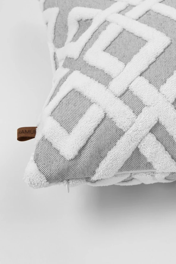 Bohem Özel Tasarım Punch Panç Desen Dekoratif Kırlent Kılıfı Mila Gri - Resim 3