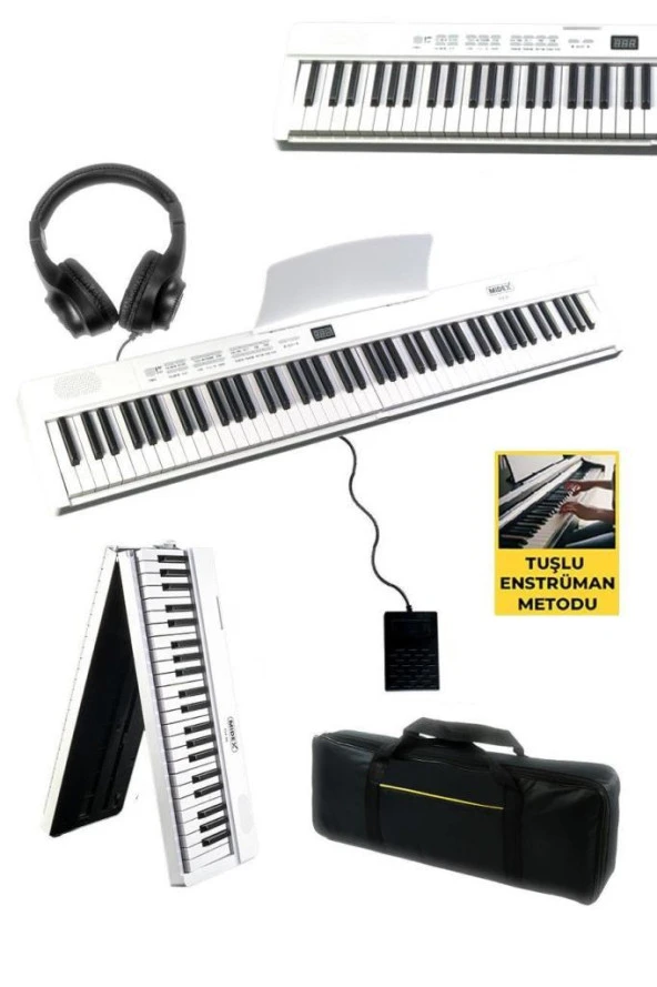 Midex PLX-80WH-H Taşınabilir Katlanır Dijital Piyano Tuş Hassasiyetli 88 Tuş BT