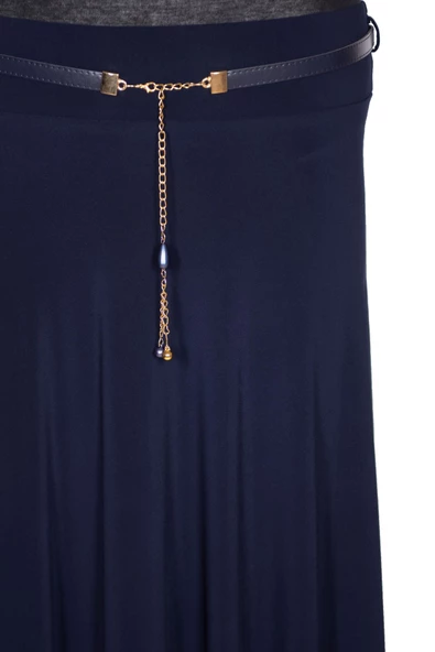 Eray Kadın Lidya Sandy Kumaş Kemerli Kloş Astarsız Lacivert Etek - Resim 2