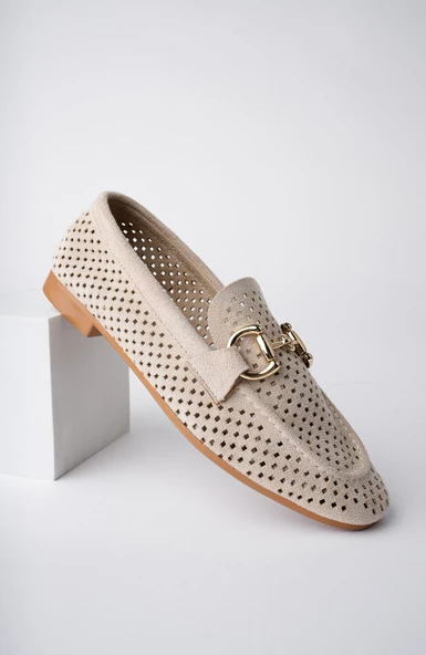 Muggo PHUKET Garantili Metal Tokalı Lazerli Nefes Alabilen Deri Kadın Loafer Günlük Ayakkabı - 5