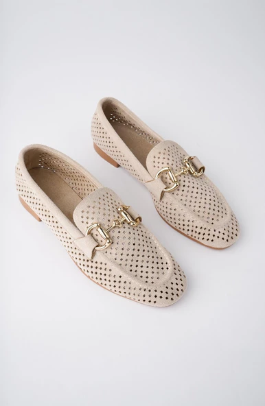 Muggo PHUKET Garantili Metal Tokalı Lazerli Nefes Alabilen Deri Kadın Loafer Günlük Ayakkabı - 6