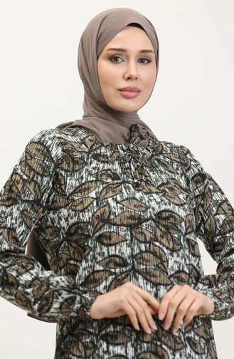 Açelya Büyük Beden Desenli Viskon Elbise 44851D - 8