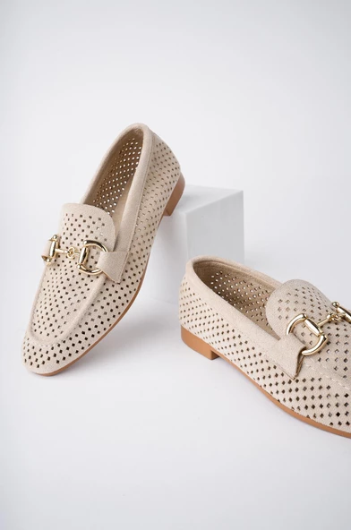 Muggo PHUKET Garantili Metal Tokalı Lazerli Nefes Alabilen Deri Kadın Loafer Günlük Ayakkabı - 7