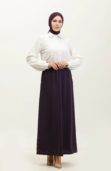 Feride Düğmeli Bayan Etek - 2