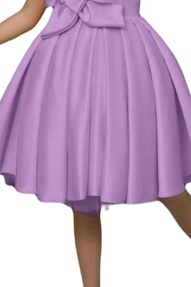 Kız Çocuk Göğsü Çiçek Detaylı Kalın Askılı Lila Abiye - Resim 3