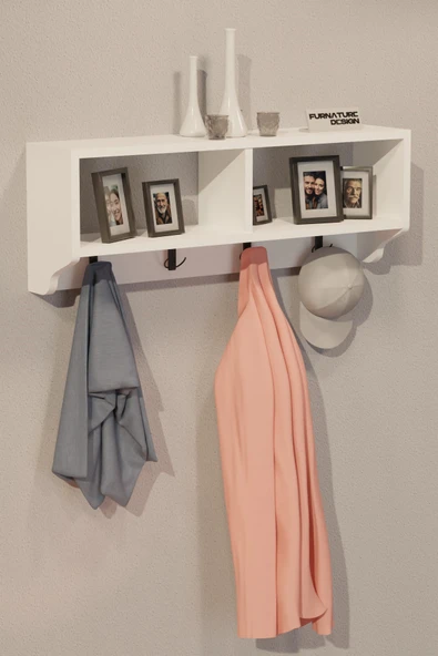 Portmanto Duvar Askısı Modern Duvar Askılık Vestiyer - Beyaz - 3