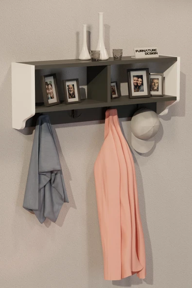 Portmanto Duvar Askısı Modern Duvar Askılık Vestiyer - Beyaz & Antrasit - 3