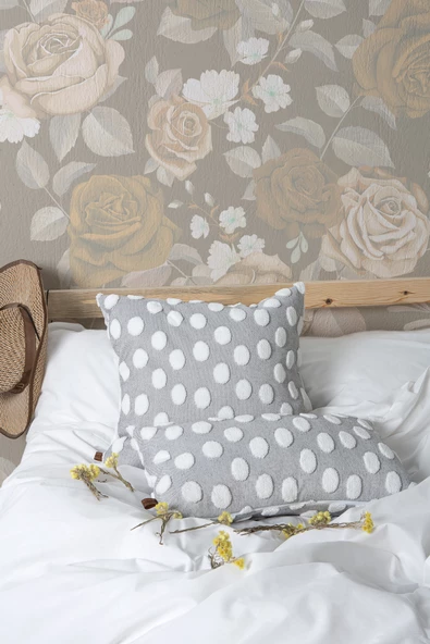 Bohem Özel Tasarım Punch Panç Desen Dekoratif Kırlent Kılıfı Point Gri - Resim 7