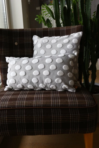 Bohem Özel Tasarım Punch Panç Desen Dekoratif Kırlent Kılıfı Point Gri - Resim 5