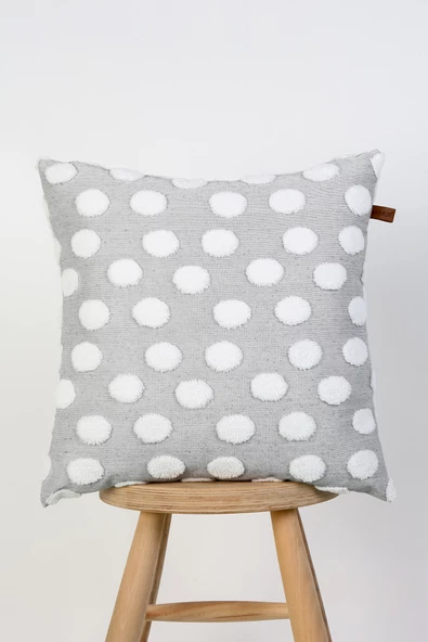 Bohem Özel Tasarım Punch Panç Desen Dekoratif Kırlent Kılıfı Point Gri - Resim 6