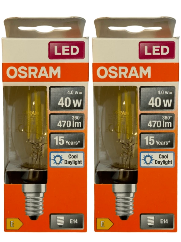 Osram 4W (40W) 6500K (Beyaz Işık) E14 Duylu Eski Tip Görünümlü Led Ampul (2 Adet)