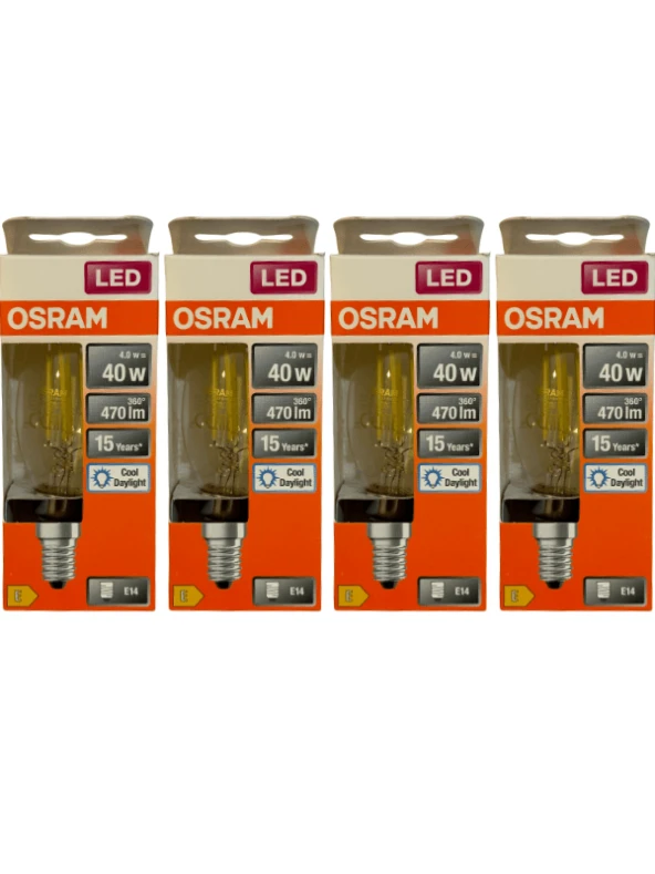 Osram 4W (40W) 6500K (Beyaz Işık) E14 Duylu Eski Tip Görünümlü Led Ampul (4 Adet)