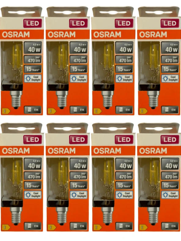 Osram 4W (40W) 6500K (Beyaz Işık) E14 Duylu Eski Tip Görünümlü Led Ampul (8 Adet)