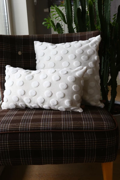 Bohem Özel Tasarım Punch Panç Desen Dekoratif Kırlent Kılıfı Point Ekru - 5