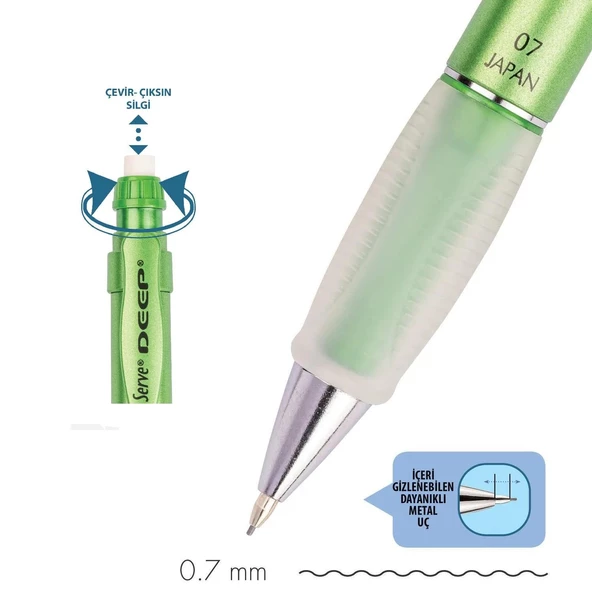 Serve Deep Mekanik Versatil Uçlu Kalem 0.7 Metalik - 9