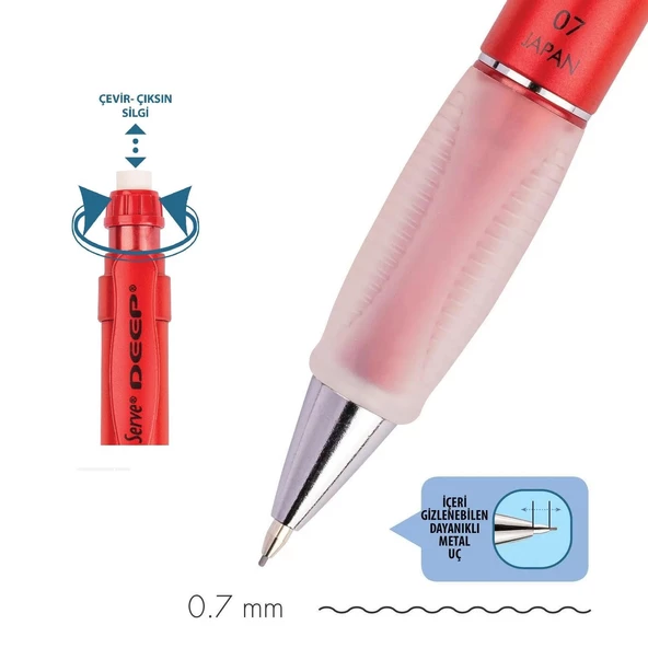 Serve Deep Mekanik Versatil Uçlu Kalem 0.7 Metalik - 12
