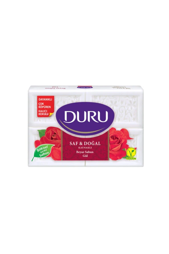 DURU Saf & Doğal Kaynaklı Gül 4 Adet Beyaz Kalıp Sabun 600Gr