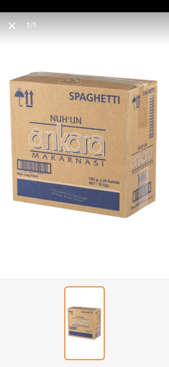 NUH'UN ANKARA Makarnası Spagetti 500 Gr 20 Adet